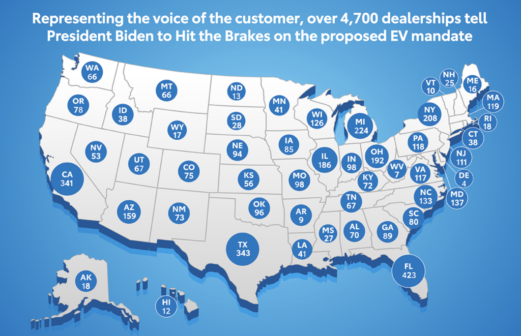 Map of supporting dealerships. Courtesy of EV Voice of the Customers
